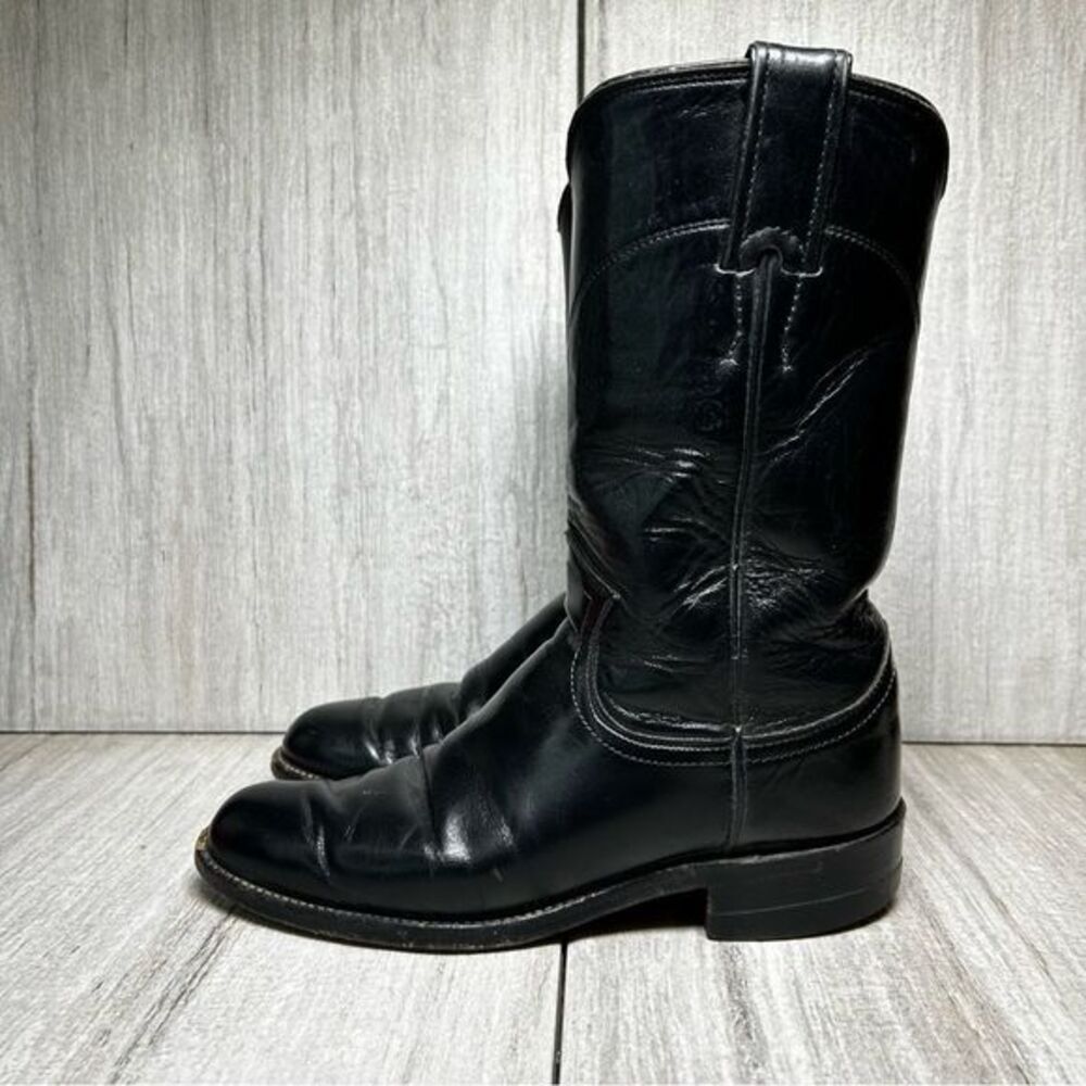 Justin Black Leather Round Toe Cowboy Boots Western Rodeo Youth Girls Size 4